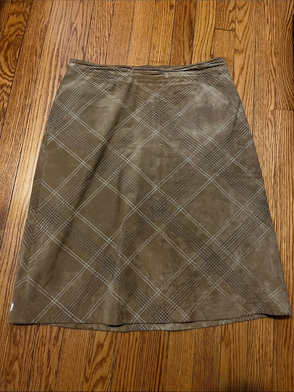 Brandon Thomas Leather A-Line Plaid Skirt in Olive Brown